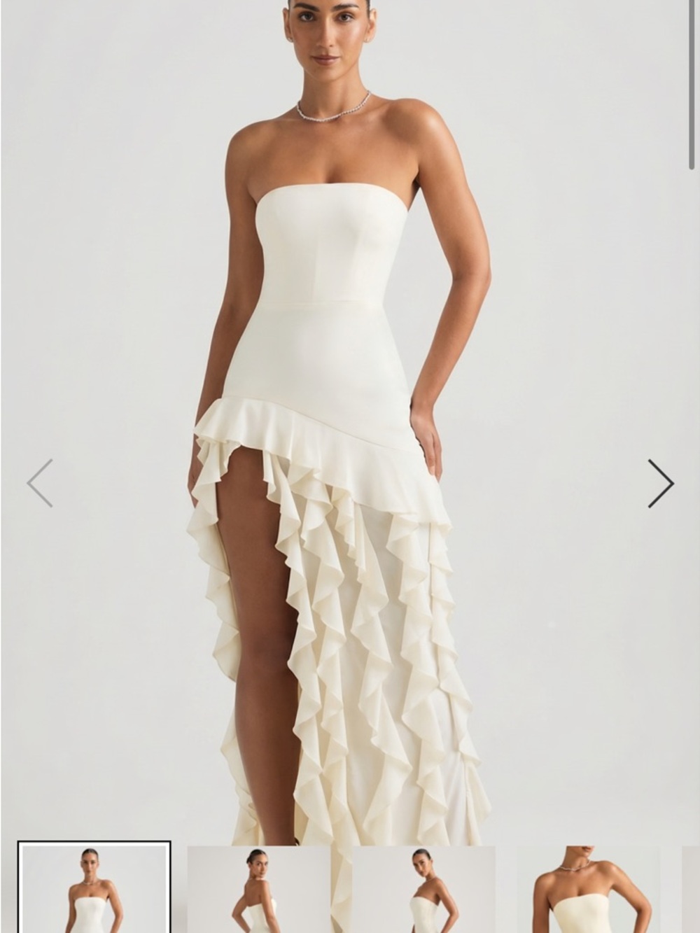 Oh Polly Strapless Ruffle High-Low Dress in Cream